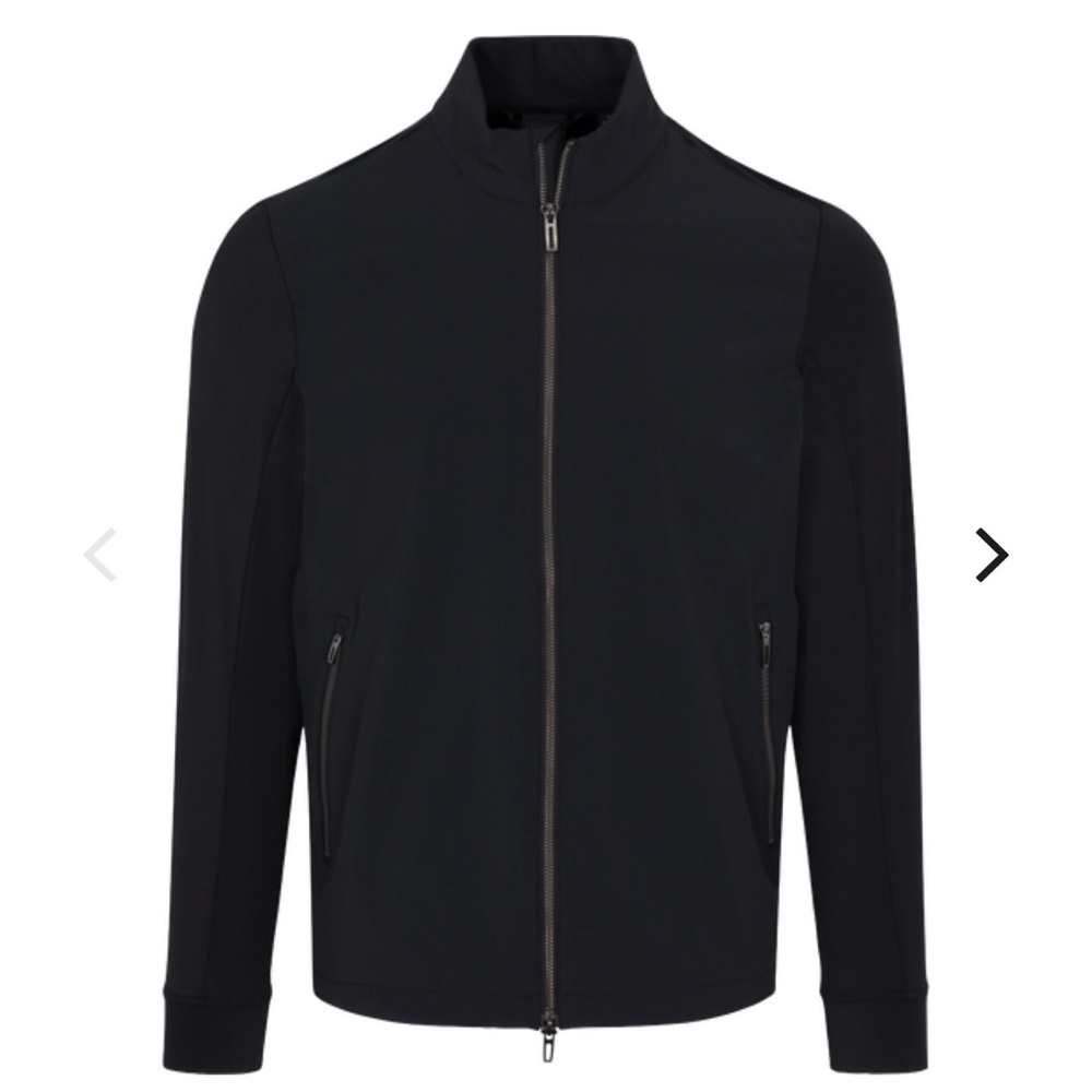 Black Bomber Jacket with Stand-Up Collar and Fitted Silhouette
